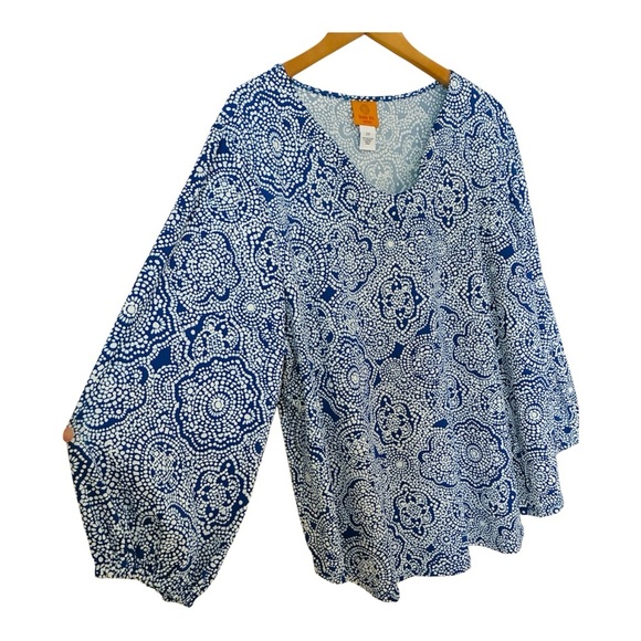 NEW NWT Ruby Rd. Blue White Textured Patterned Balloon Sleeve Blouse 2X - Picture 3 of 9